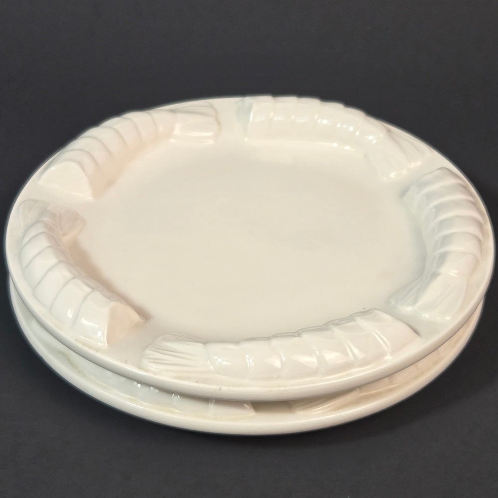 Vintage 1984 Shafford Japan Shrimp Cocktail Plates White Ceramic Set of 2 6.25in